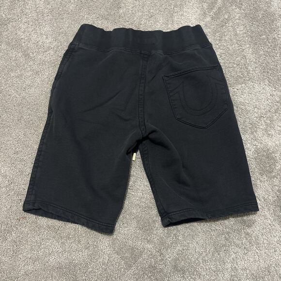 True Religion Fleece Sweat Shorts Mens Medium Drawstring Black Gold - Picture 2 of 6